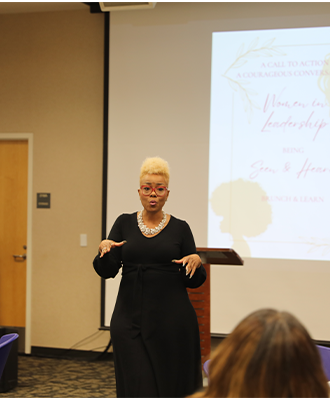 Vonda Easterling speaks at the “A Courageous Conversation: Women in Leadership Lunch and Learn.”