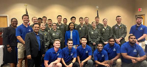 JROTC cadets with Provost Ward, Dr. Rawat, Chancellor Dixon, and the ECSU team